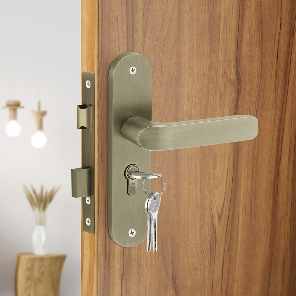 IPSA Plum Moderna Handle Series on 8" Plate CYS Lockset with 60mm One Side Key and Knob - Matte Antique Finish MAB